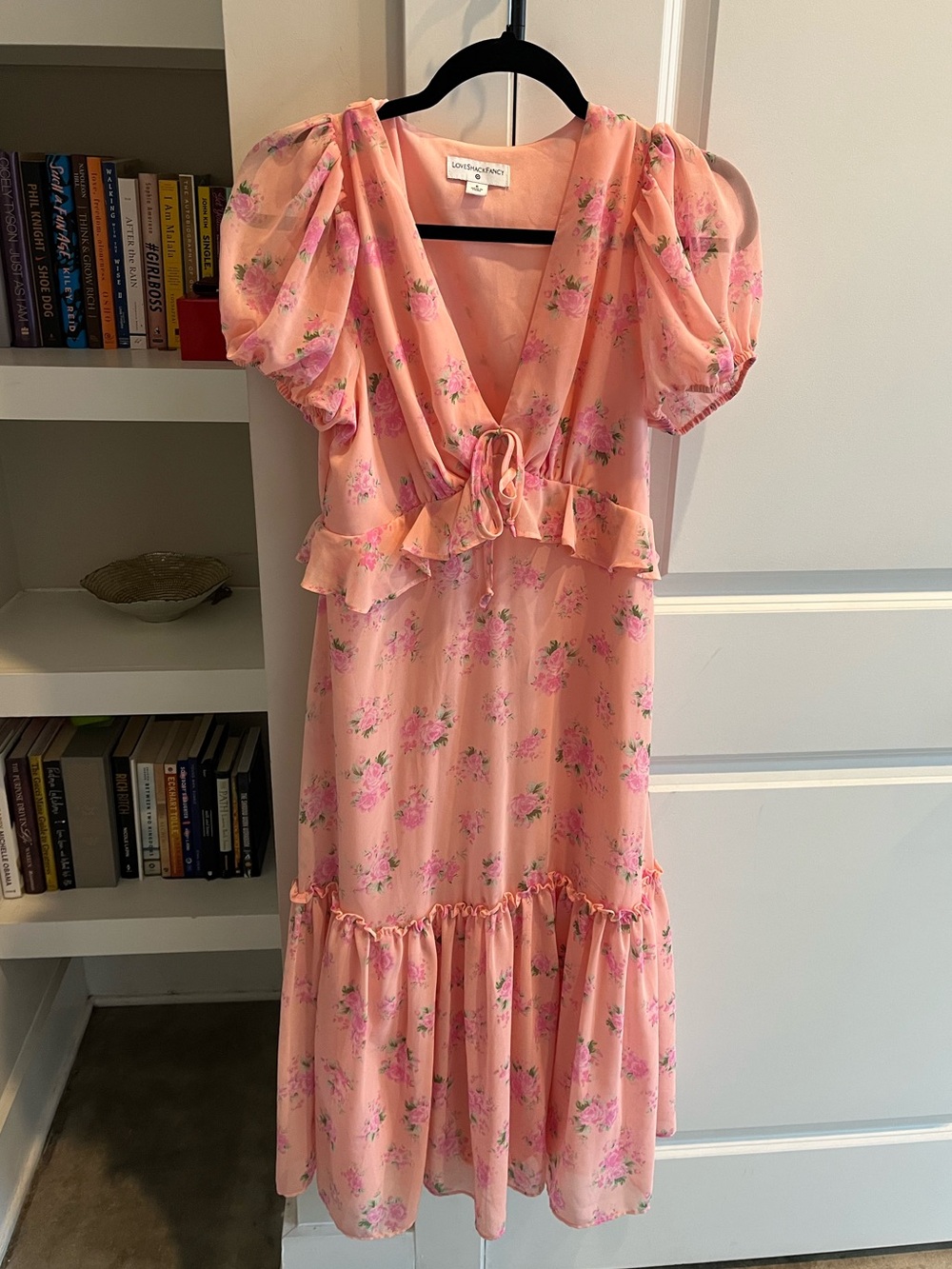 Love Shack Fancy x Target Peach Floral Midi Dress with Ruffle Details Size 6